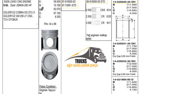 87-818000-02 Piston Segman, Eski No: 87-72981-STD-108mm MAN