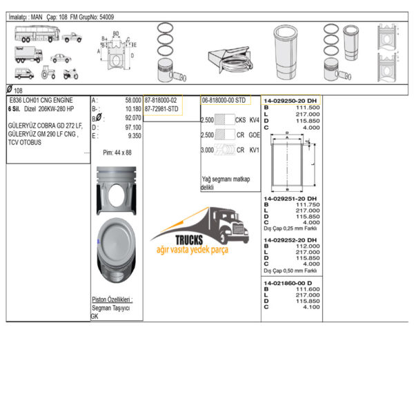 87-818000-02 Piston Segman, Eski No: 87-72981-STD-108mm MAN - Görsel 2