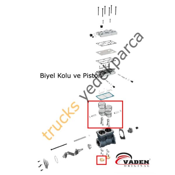 Kompresör Biyel Kolu, Piston, Çift Silindir Kompresör - 8000 850 001 - Görsel 2